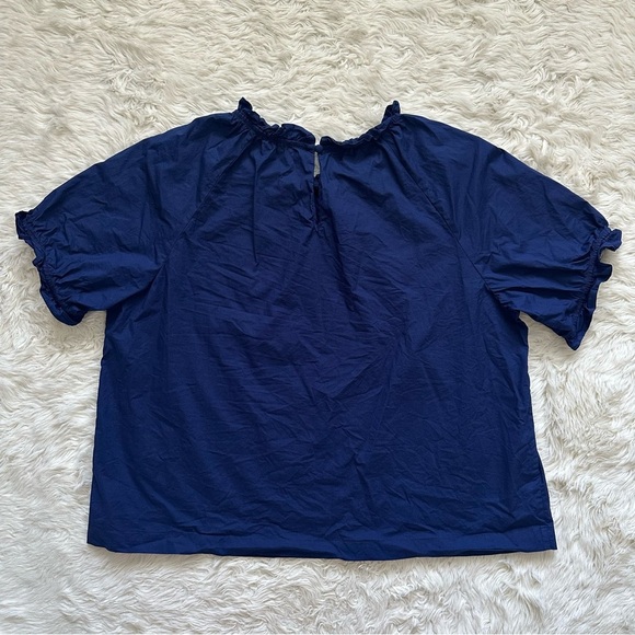Hill House Blouse The Kit Top Short Puff Sleeve Ruffle Collar Navy L - Picture 3 of 10
